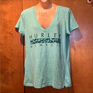 Hurley V Neck Graphic Logo T-Shirt Size Large
